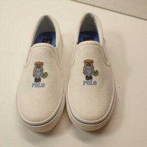 LITTLE GIRLS POLO WHITE TENNIS SHOES SIZE 1 BEAR NEW